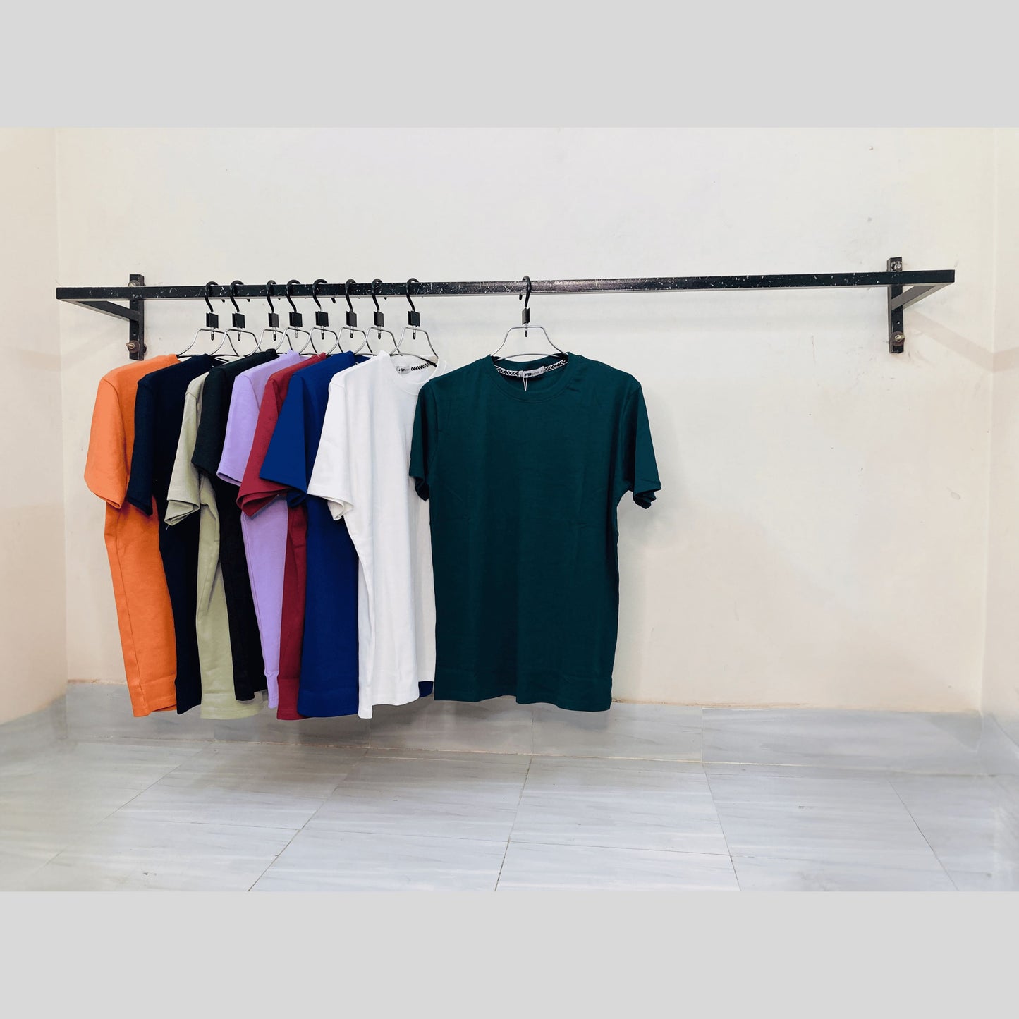 Bottle Green ribbed cotton t-shirt compared with red, green, blue options – textured fabric, regular fit blank tees for bulk orders | Bangladesh wholesale