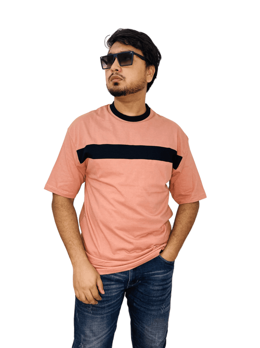 Peach contrast t-shirt on model – trendy oversized fit, drop shoulder design | Bangladesh wholesale