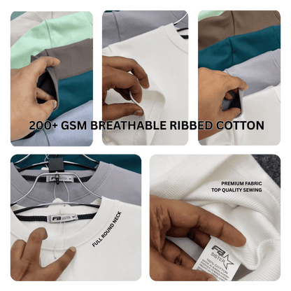 High-quality ribbed basic t-shirt features - fine rib texture, 4-way stretch fabric, double-stitched seams, and regular fitted silhouette | Bulk order blank tees Bangladesh