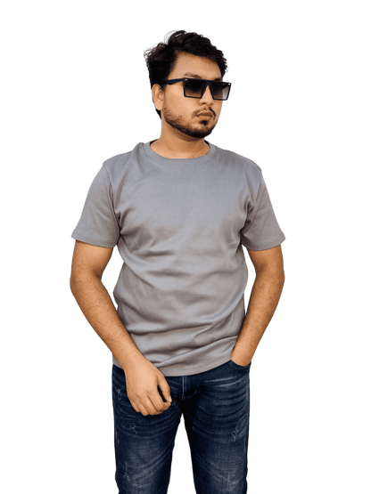 Ash-colored premium ribbed cotton t-shirt (regular fit) on model – soft, fitted blank tee for men & women | Bangladesh wholesale