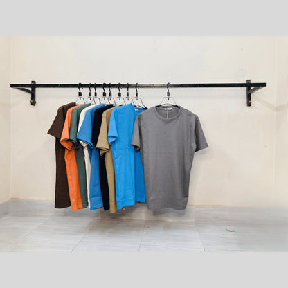 Ash ribbed cotton t-shirt compared with red, green, blue options – textured fabric, regular fit blank tees for bulk orders | Bangladesh wholesale