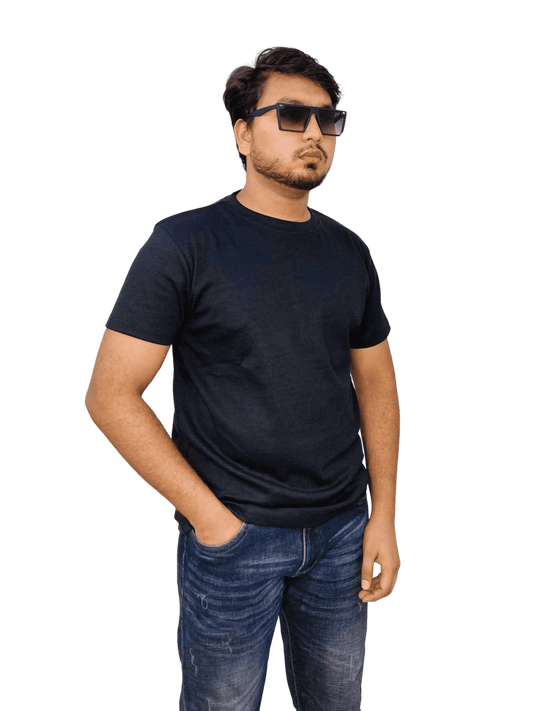 Black-colored premium ribbed cotton t-shirt (regular fit) on model – soft, fitted blank tee for men & women | Bangladesh wholesale