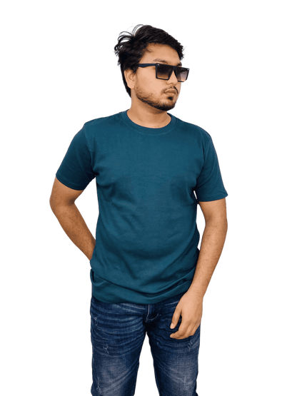 Bottle Green-colored premium ribbed cotton t-shirt (regular fit) on model – soft, fitted blank tee for men & women | Bangladesh wholesale
