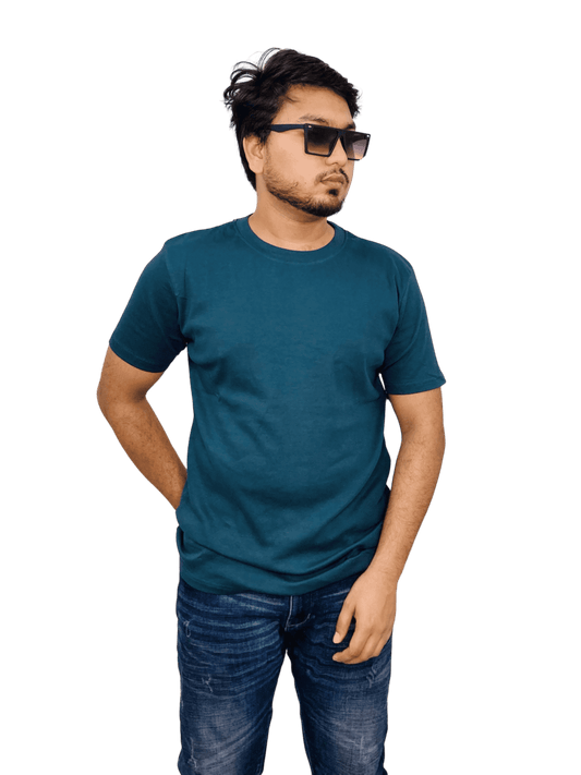 Bottle Green-colored premium ribbed cotton t-shirt (regular fit) on model – soft, fitted blank tee for men & women | Bangladesh wholesale