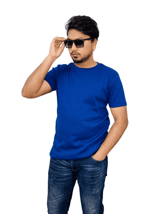 Deep Blue-colored premium ribbed cotton t-shirt (regular fit) on model – soft, fitted blank tee for men & women | Bangladesh wholesale