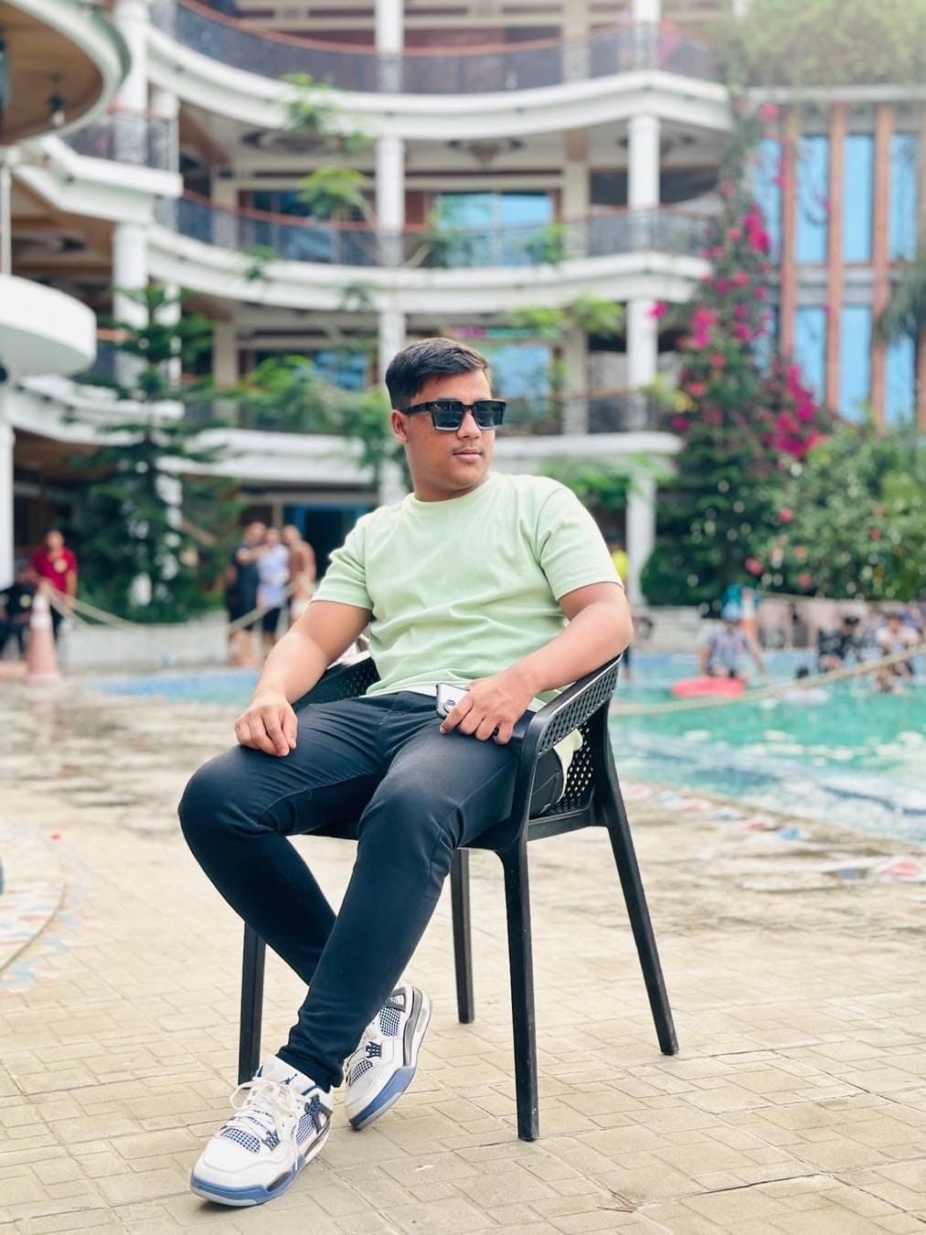 Customer is sitting like a king with our frog green ribbed tee