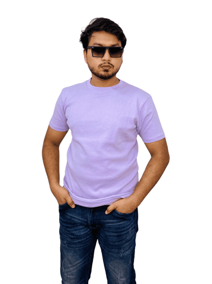 Lavender-colored premium ribbed cotton t-shirt (regular fit) on model – soft, fitted blank tee for men & women | Bangladesh wholesale