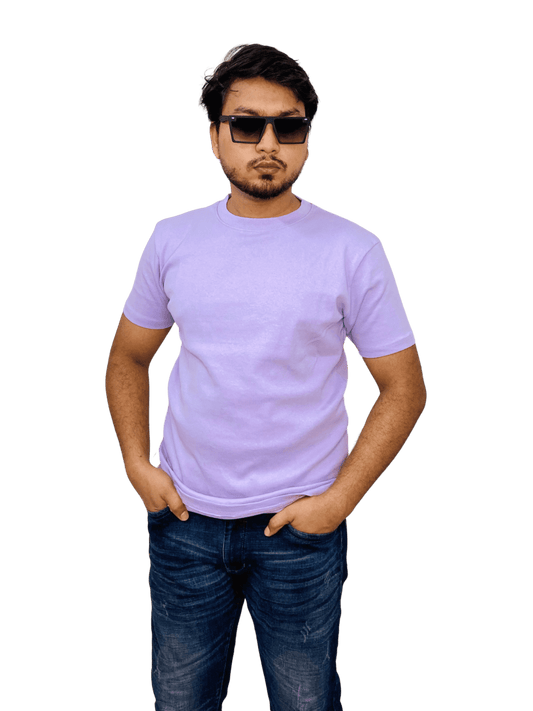 Lavender-colored premium ribbed cotton t-shirt (regular fit) on model – soft, fitted blank tee for men & women | Bangladesh wholesale