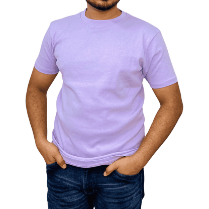 Close-up of Lavender ribbed t-shirt on model – regular fit, stretchy cotton fabric | Custom printable blank tee Bangladesh
