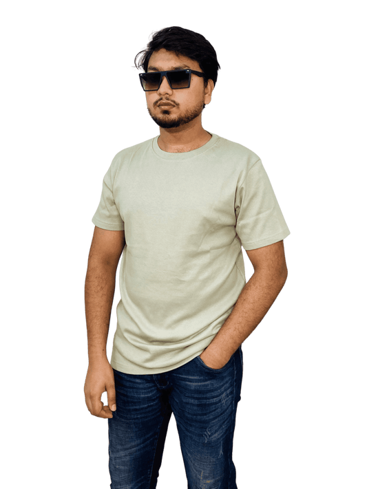 Lemon-colored premium ribbed cotton t-shirt (regular fit) on model – soft, fitted blank tee for men & women | Bangladesh wholesale