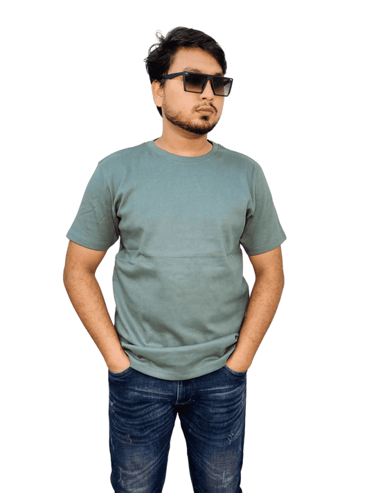 Pastel Green-colored premium ribbed cotton t-shirt (regular fit) on model – soft, fitted blank tee for men & women | Bangladesh wholesale